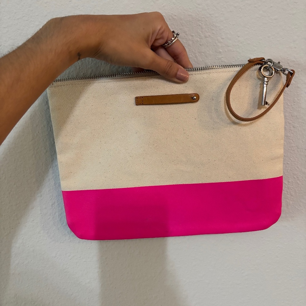 Pink canvas clutch